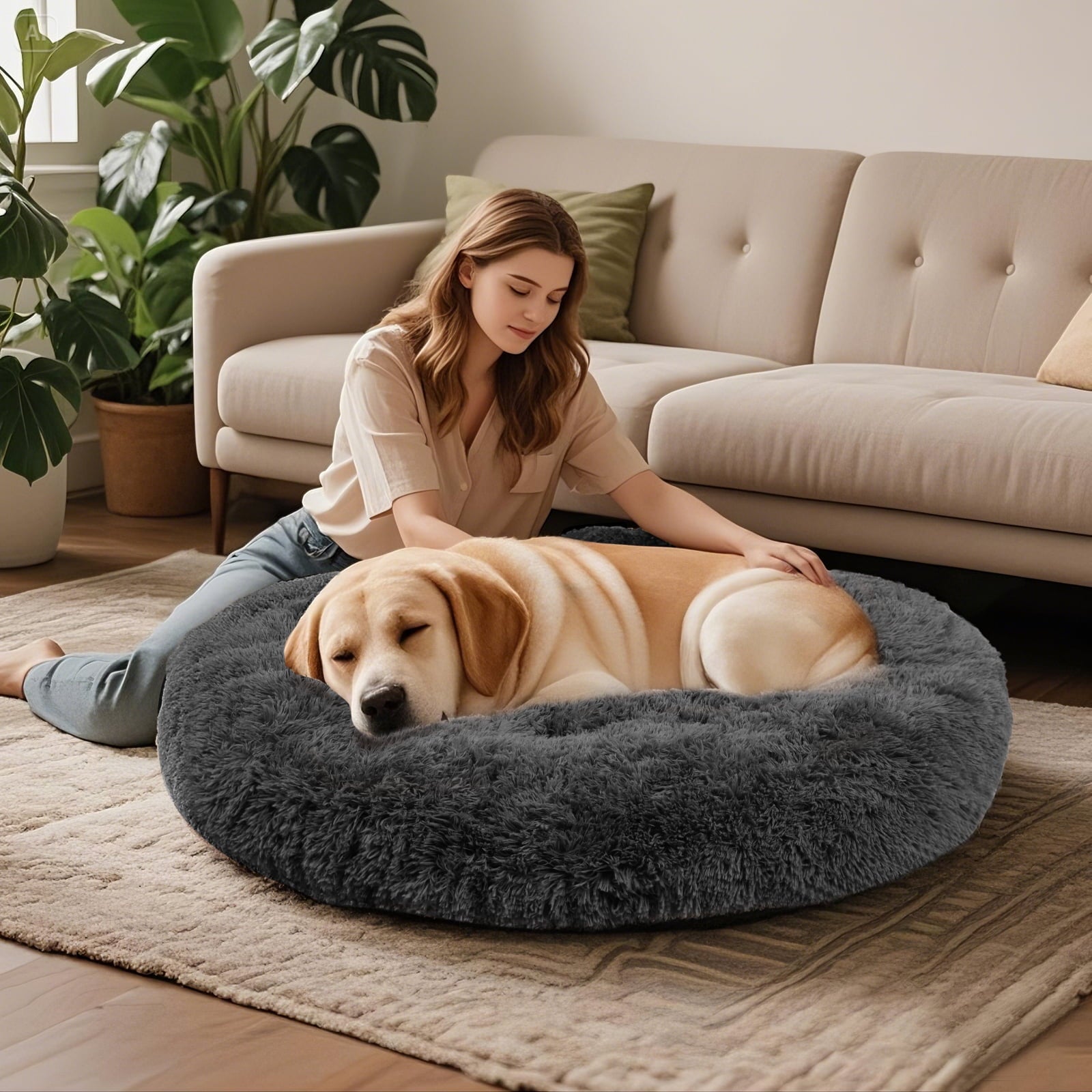 Katieovy Fluffy Donut Dog Bed Large 40 Inch Washable Gray