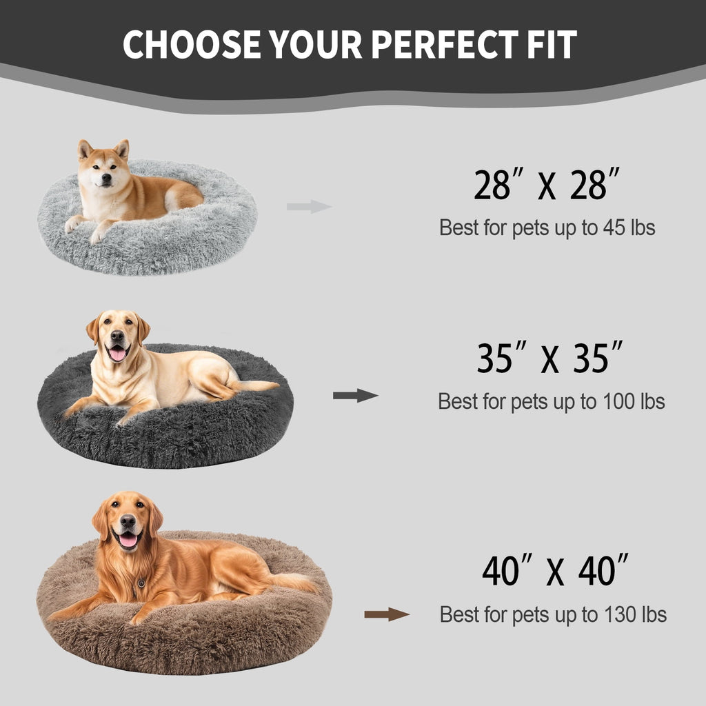 Katieovy Fluffy Donut Dog Bed Large 40 Inch Washable Gray