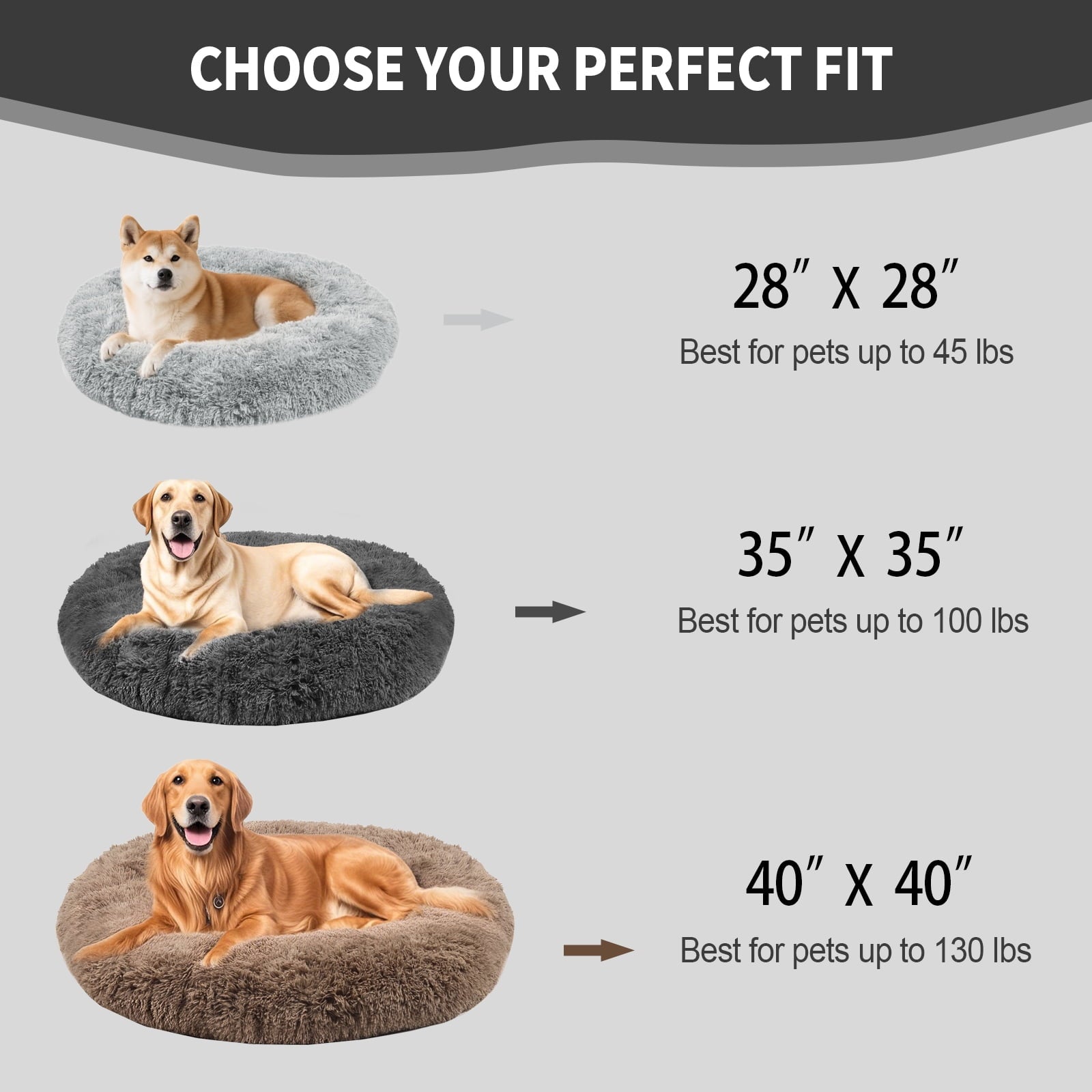 Katieovy Fluffy Donut Dog Bed Large 40 Inch Washable Gray