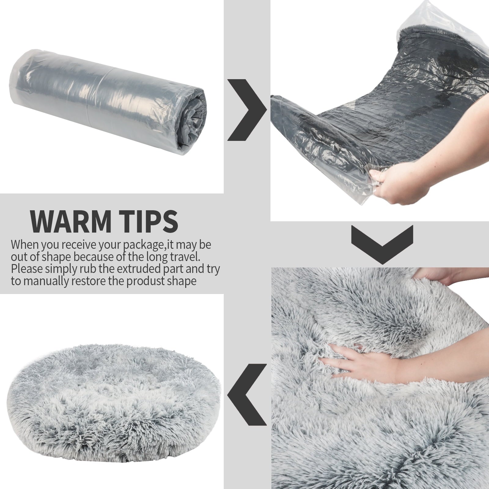 Katieovy Fluffy Donut Dog Bed Large 40 Inch Washable Gray