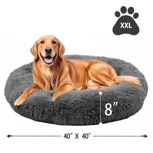 Katieovy Fluffy Donut Dog Bed Large 40 Inch Washable Gray