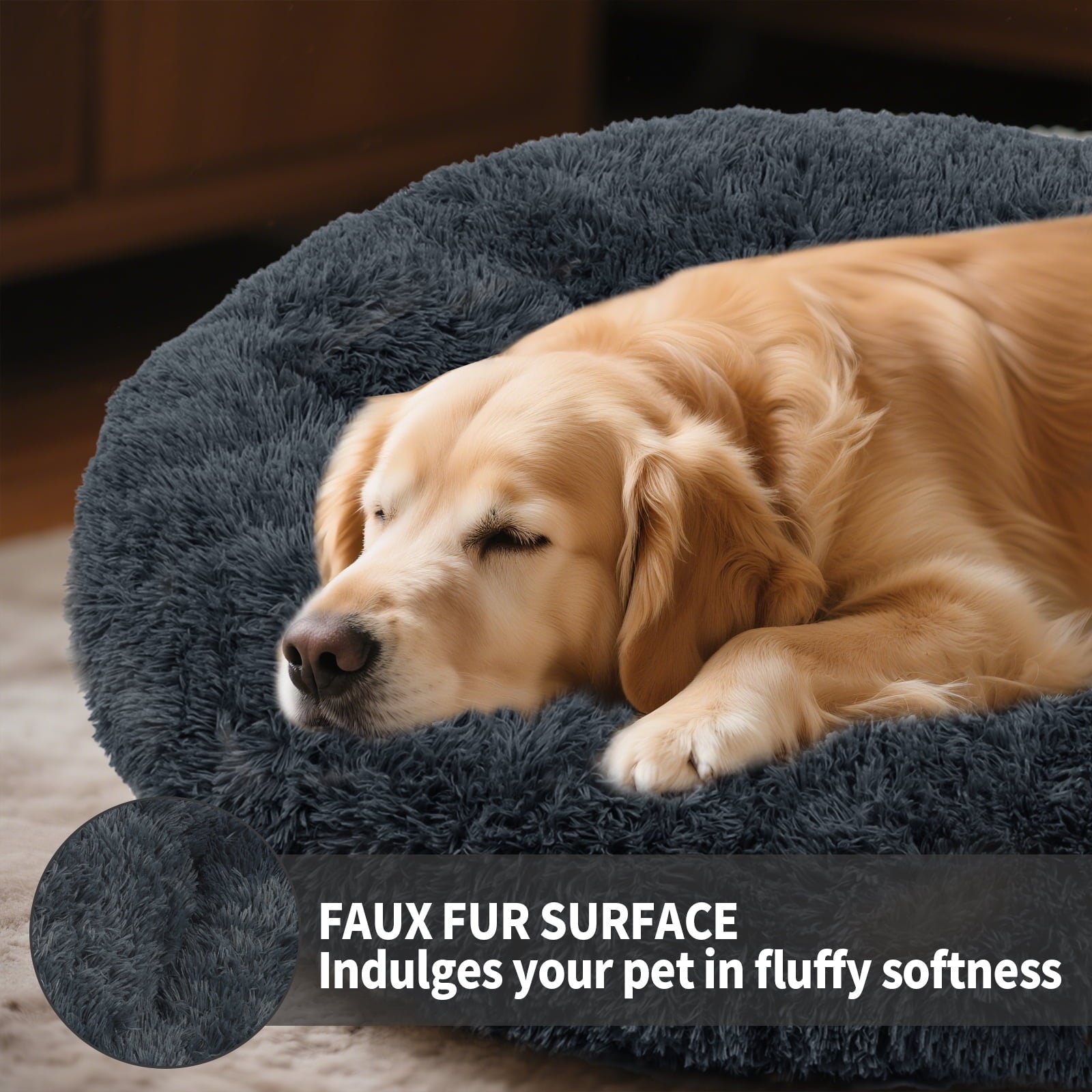 Katieovy Fluffy Donut Dog Bed Large 40 Inch Washable Gray